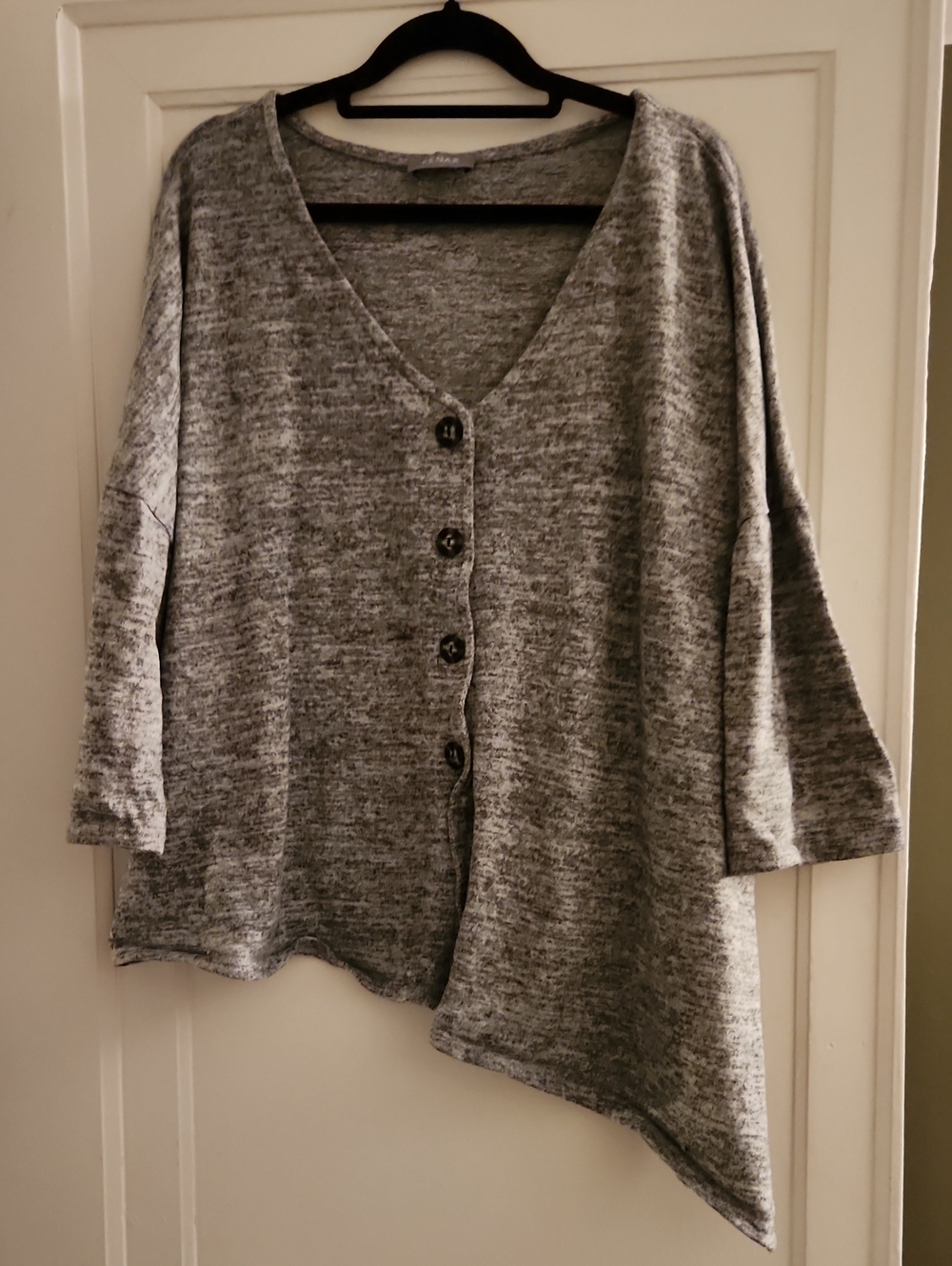 Relaxed V-Neck Grey Button-Front Women's Cardigan